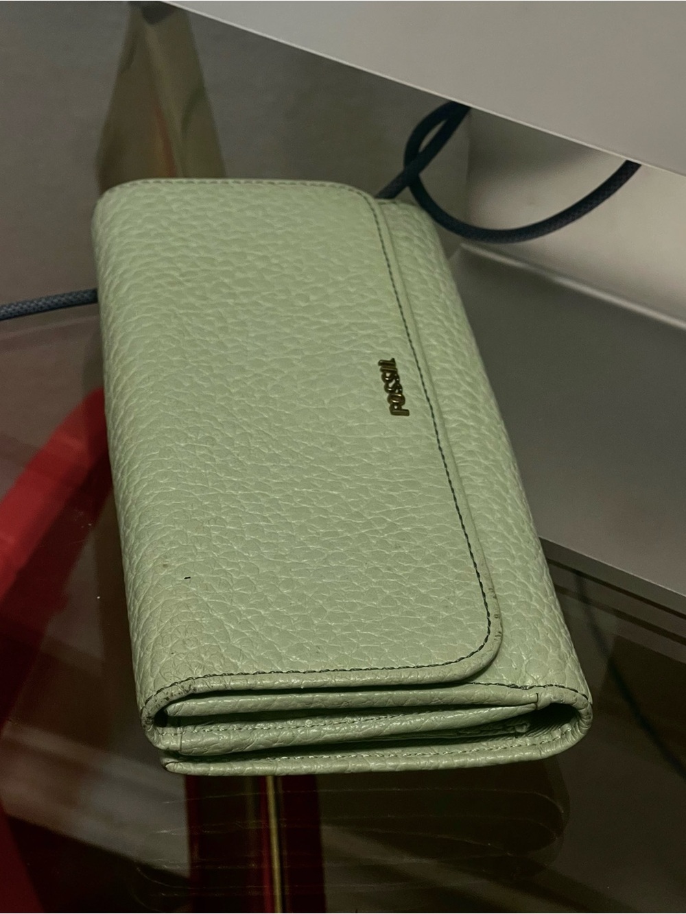 Fossil Mint Green Pebbled Leather Wallet